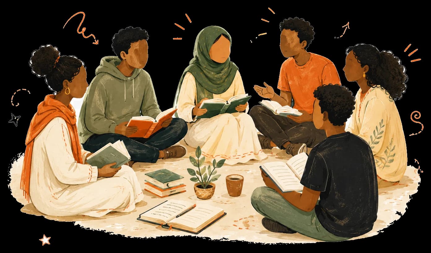 Young readers sharing books and ideas together